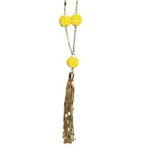 Vintage‎ Gold Tone Yellow Disco Ball Pendant Necklace Tassel Chain Extender